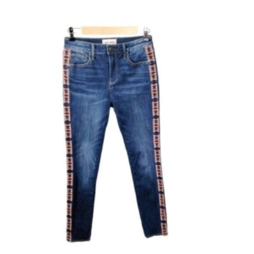 Driftwood Jackie High-Rise Embroidered Skinny Ankle Jeans Blue Size 26